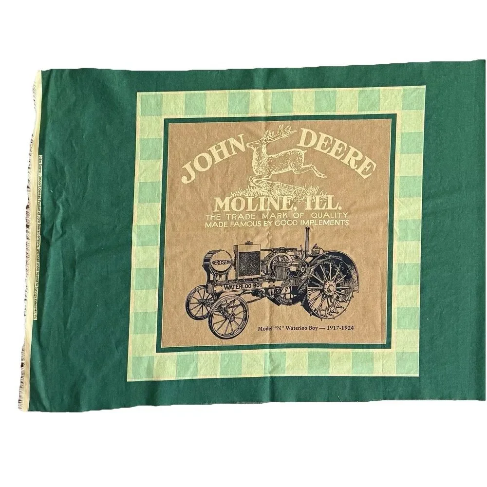 Vtg John Deere Tractor Green Pillow Panels Fabric 15